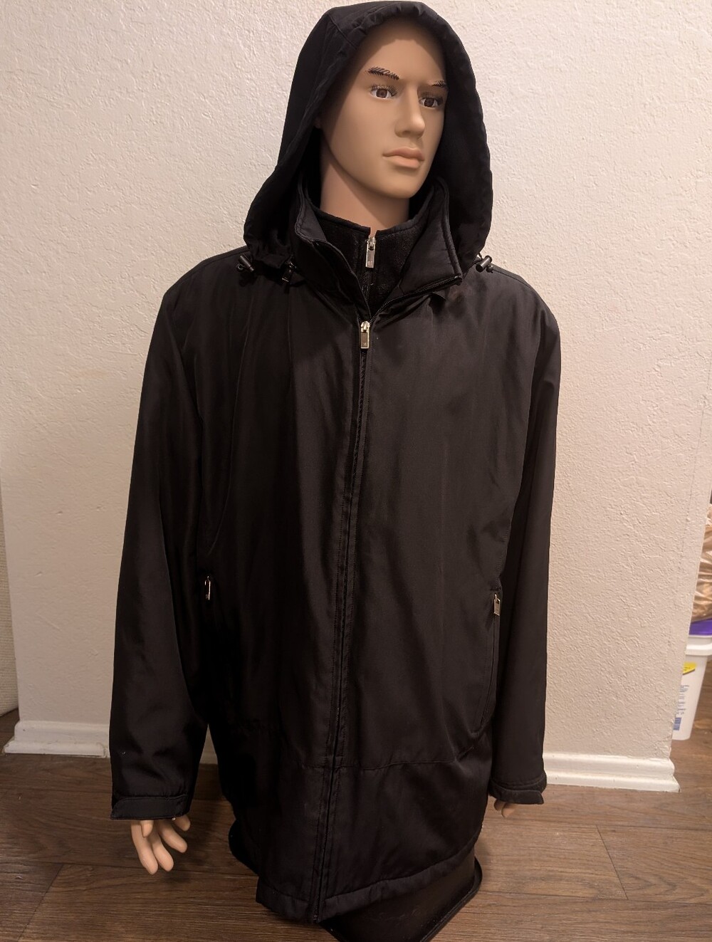 Weatherstock Black Coat Hoodie Large Thick Jacket